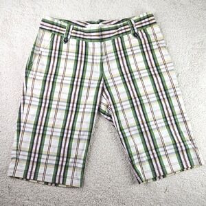 Women's Lija Plaid Golf Bermuda Shorts Size 6 Green Brown White‎ Casual